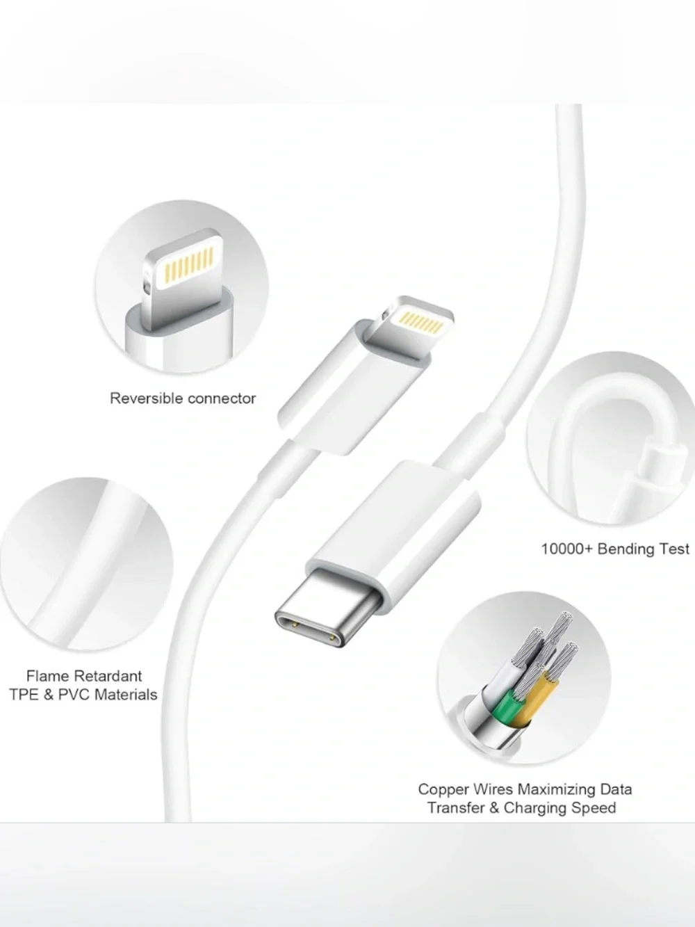 White USB-C Wall Charger and Lightning Cable
